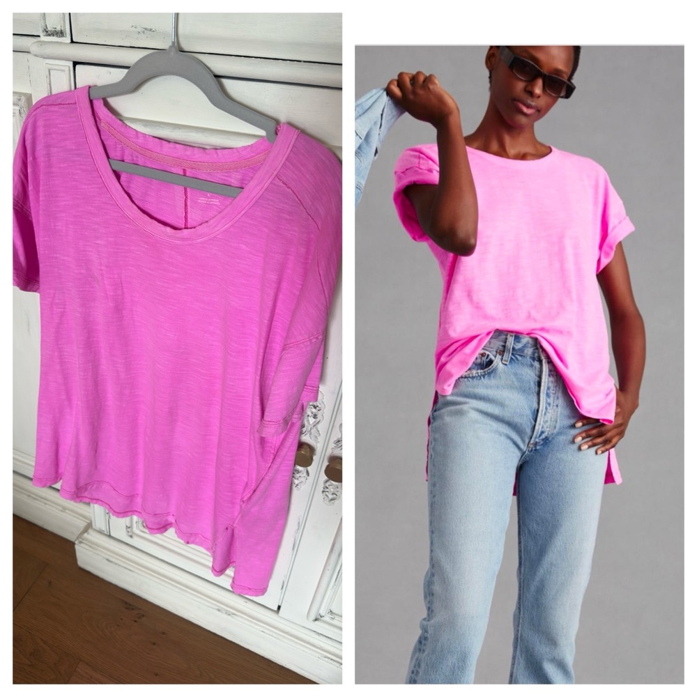 Anthropologie  Jordyn Cotton-Slub Crew-Neck Oversized Tee by Pilcro Size Large